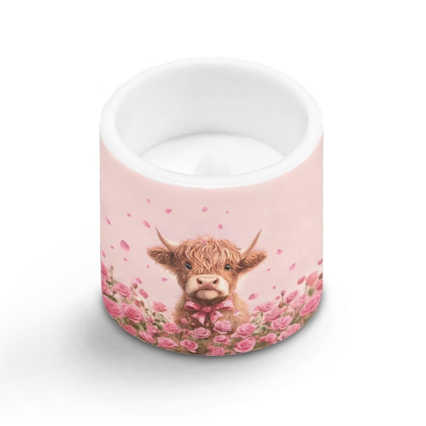 Merkmak Highland Cattle Print Battery Operated Flameless Candles with Remote and Timer Flameless LED Pillar Candles Valentines Day Home Decorations Pink Rose Print Tea Lights