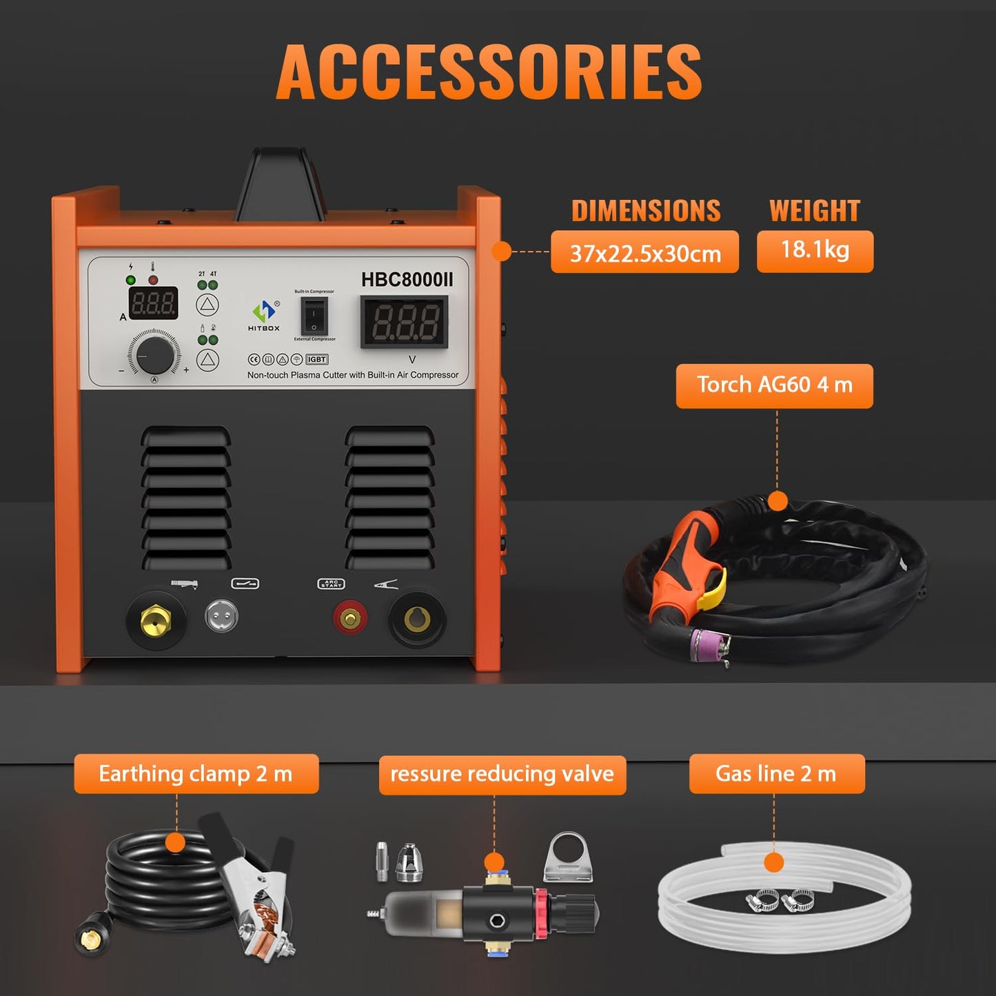HITBOX Plasma Cutter with Built-In Air Compressor, Non-Touch Pilot Arc 50 Amp 220V Digital Inverter IGBT Clean Cut Plasma Cutting Machine