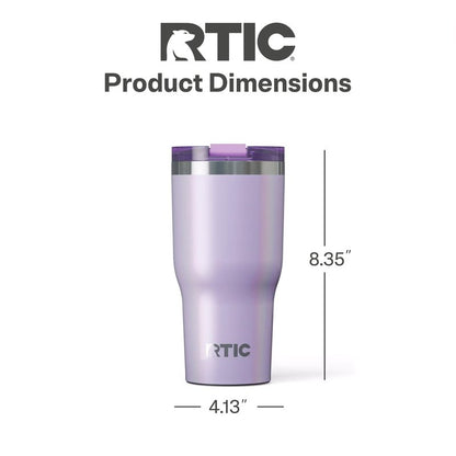 RTIC 20oz Essential Tumbler with Lid, Ceramic Lined, Insulated, Stainless Steel, Metal, Double Wall Vacuum-Insulation, Travel Cup for Iced Coffee, Tea, Hot and Cold Drink, Lavender Glitter