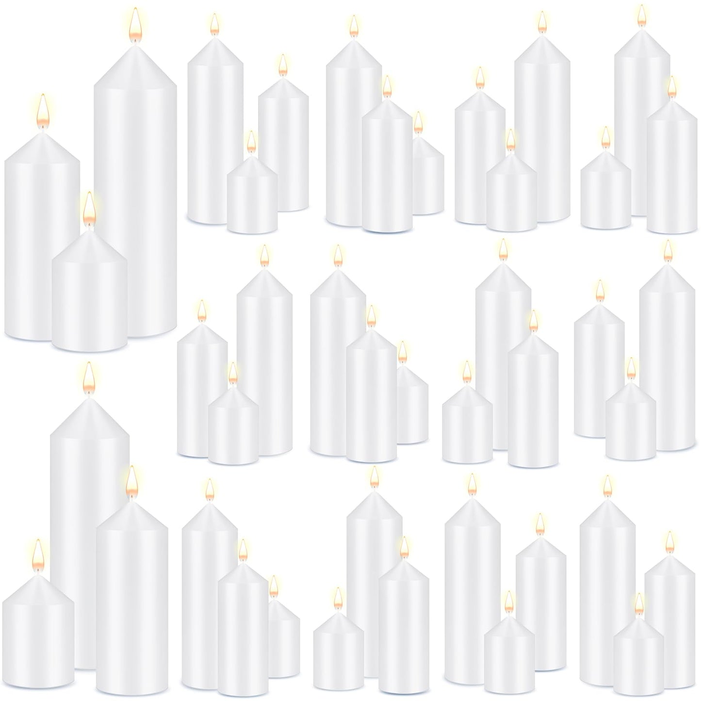 MTLEE 60 Pcs Set of 3 White Pillar Candles Bulk 2 in x 3, 5, 8 Inch Large Clean Smokeless Unscented Candles for Wedding Home Restaurant Spa Church Lantern Fireplace Ceremony Party Decoration