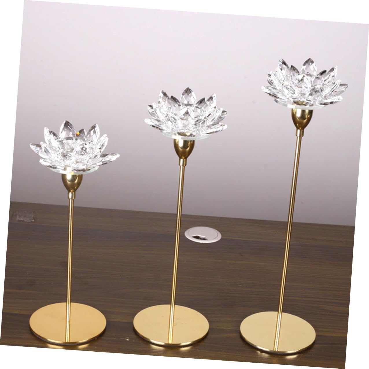 Mobestech Crystal Lotus Candle Holder Metal Candlestick Small Golden Wedding Decoration Romantic Dining Room Candle Stand