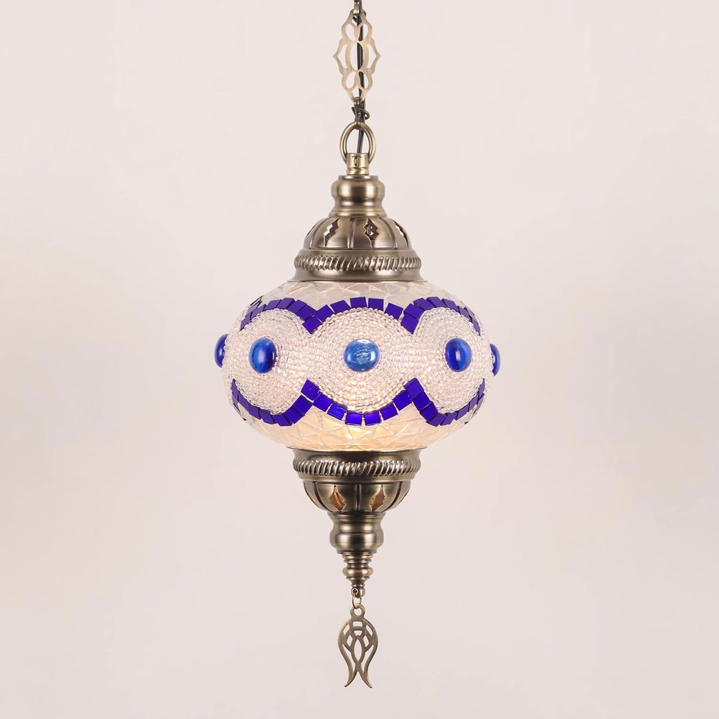 Fiunkes Turkish Mosaic Chandelier, Bohemian Industrial Height Adjustable Blue Pink Purple Ceiling Hanging Light Fixture, Bronze Plating Dining Lamp for Kitchen Island, Bedroom,Blue1