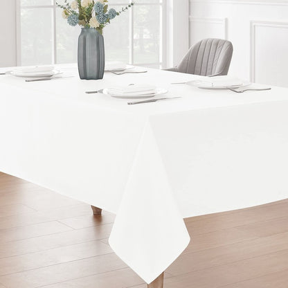 Veblandy Rectangle 10 Feet Tablecloth 60x144 inch Linen Textured Table Cloth Stain and Wrinkle Resistant Washable Polyester, Decorative Table Cover Waterproof for Dining, Buffet and Camping, White