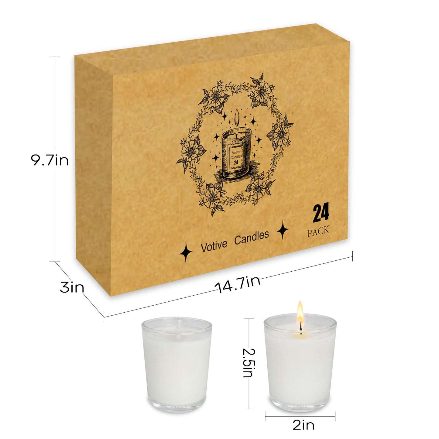 24 Pack Unscented Votives Candles in Glass- Ideal Gift for Wishing,Hydrotherapy, Wedding, Birthday, Holiday, Party,Votive Candles Bulk, Transparent Glass Filled, Wishing Candles