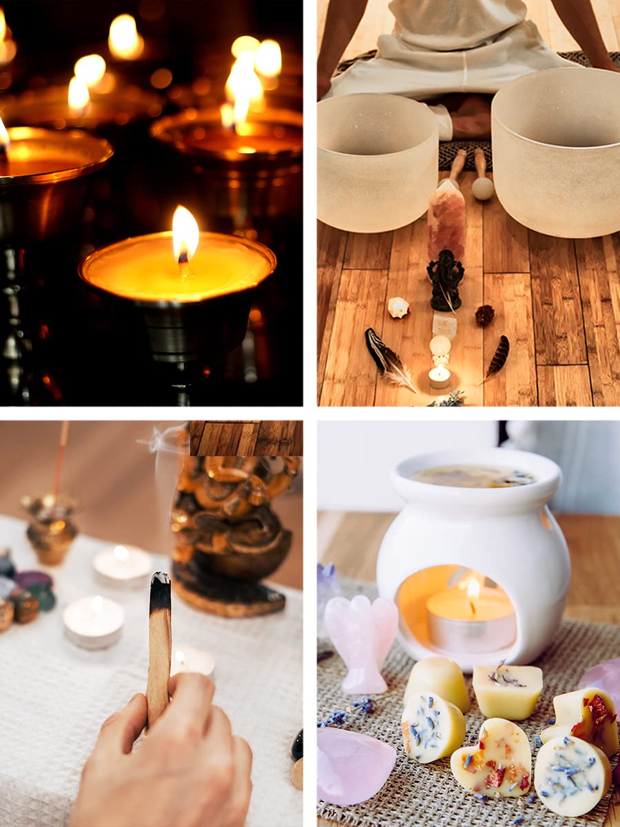 Mudra Crafts Tibetan Tealight Vanaspati Ghee Butter Lamp Candle Set for Meditation, Ceremonies, Rituals, Altars, Diwali (Glass Jar)