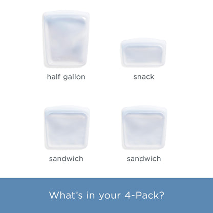 Stasher Silicone Reusable Food Storage Bags, 4-Pack, Reusable Freezer Bags, Microwave, Dishwasher, Oven Safe, Sous Vide, Premium Lunch Containers, Eco Friendly, Snack Bags, Food-safe Silicone, Clear