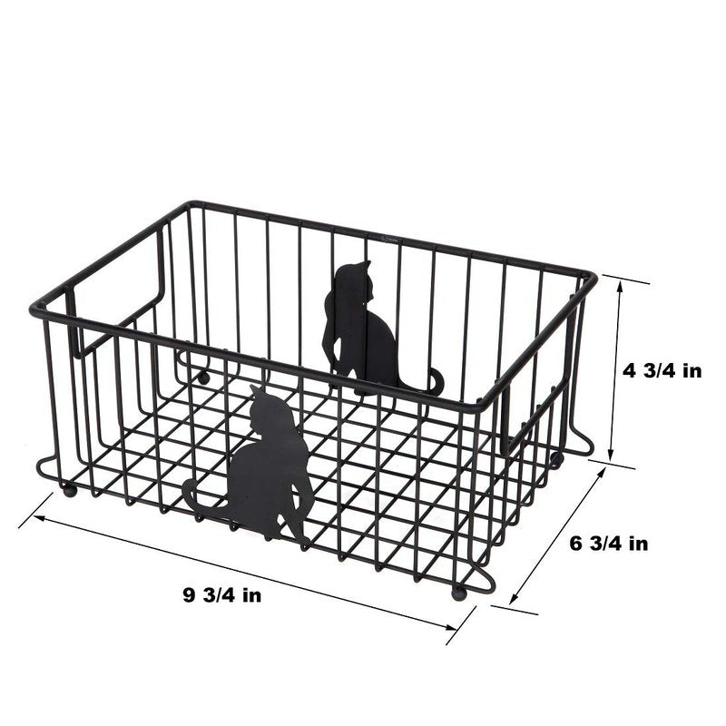 Lily's Home Cat-Themed Wire Basket, Kitchen and Desk Organizer, Cute Caddy for Cat Lovers for Kitchen, Pantry, Cabinet, Bathroom and Office (Large)