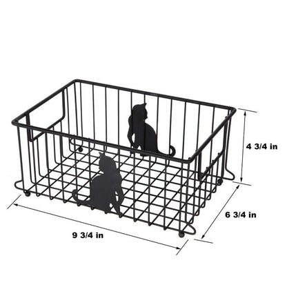 Lily's Home Cat-Themed Wire Basket, Kitchen and Desk Organizer, Cute Caddy for Cat Lovers for Kitchen, Pantry, Cabinet, Bathroom and Office (Large)