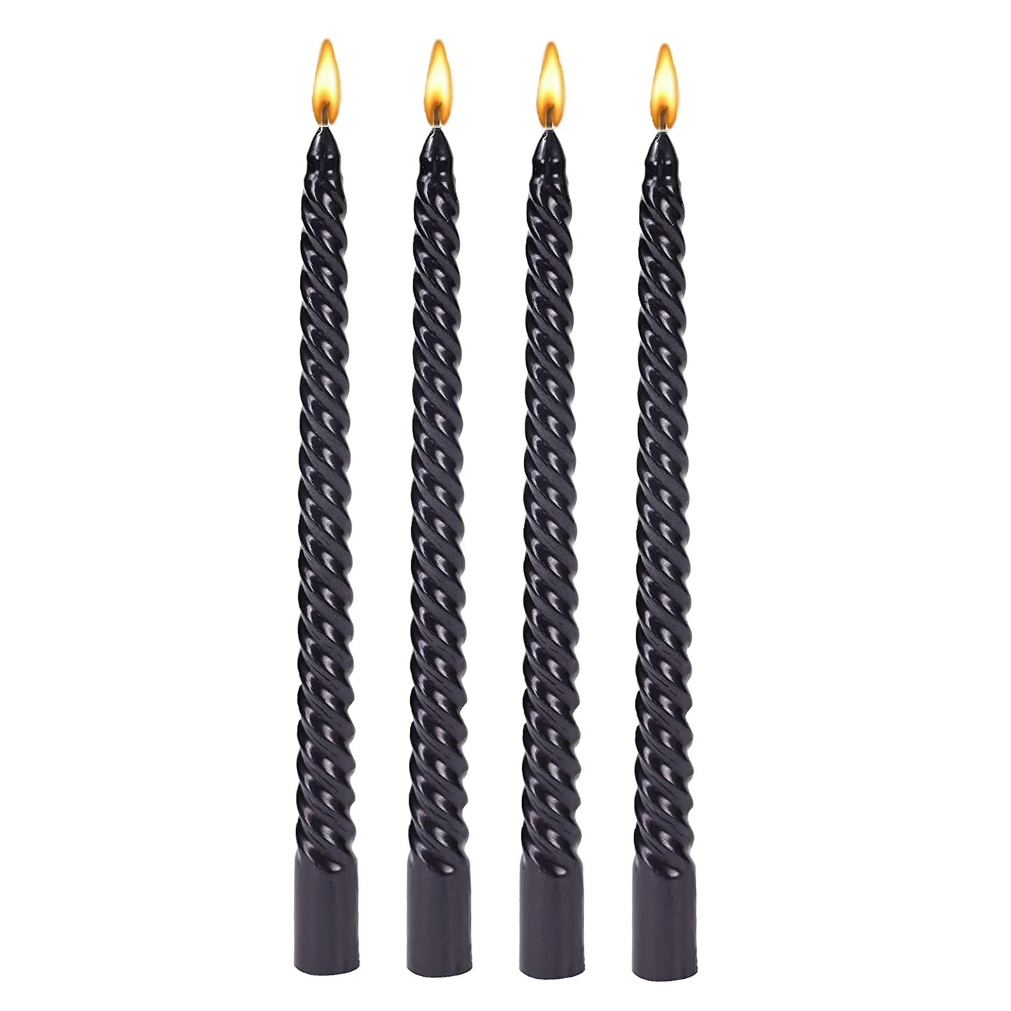 10 Inch Taper Spiral Candle, Set of 4 Tapered Candles,Smokeless,Tall Candlesticks, Home Dinner, Party, Wedding, Halloween, Christmas (4, Black, 25cm)