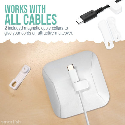 Smartish® Magnetic Cord Holder - Cable Wrangler Organizer with Magnet Clips for Charger Management on Desktop, Nightstand, or Side Table for All Cables, USB-C, Lightning Cables - Lightly Toasted Beige