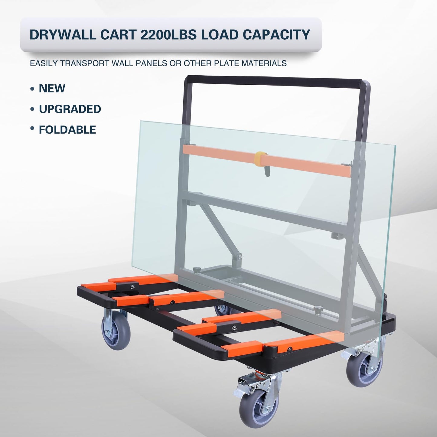 Upgrade Folding Drywall Cart Heavy Duty,Drywall Dolly Load 2200 lbs Capacity,Panel Cart with Extended Large Deck,Panel Dolly Handling Plywood Sheetrock Glass and Windows Service