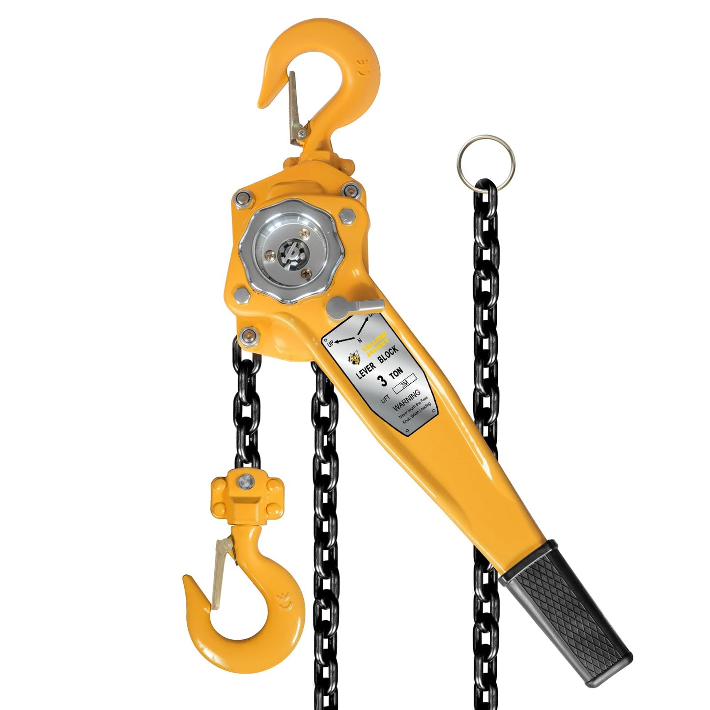 YELLOW JACKET 3 Ton Manual Lever Chain Hoist, 10 FT Come Along, G80 Galvanized Carbon Steel with Weston Double-Pawl Brake, Chain Come Along and Safety Measures for Chain Fall