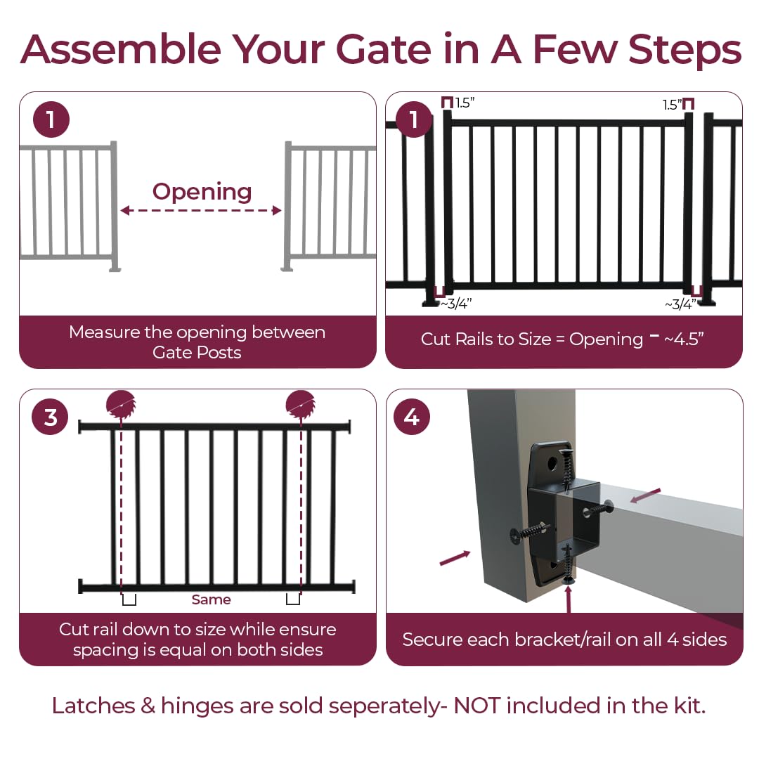 Heavy-Duty Galvanized Steel Fence Gate Kit Pre-Welded, Rust-Resistant Metal Gate for Outdoor Fencing & Railing gate, Porch, Patio & Deck, Adjustable Railing Design (4 ft. x 36 inch.)