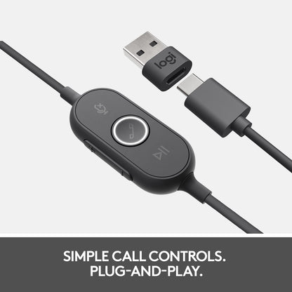Logitech Zone Wired Noise Cancelling Headset, Certified for Microsoft Teams with Advanced Noise-canceling mic Technology for Open Office environments, USB-C with USB-A Adapter, Graphite