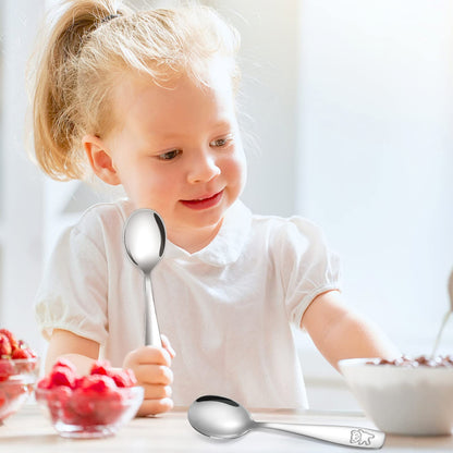 Pimoys 9 Pieces Toddler Spoons Kids Spoons, Kids Silverware Stainless Steel Toddler Utensils Metal Kids Cutlery Set Baby and Children Safe Flatware, Perfect for Small Hands