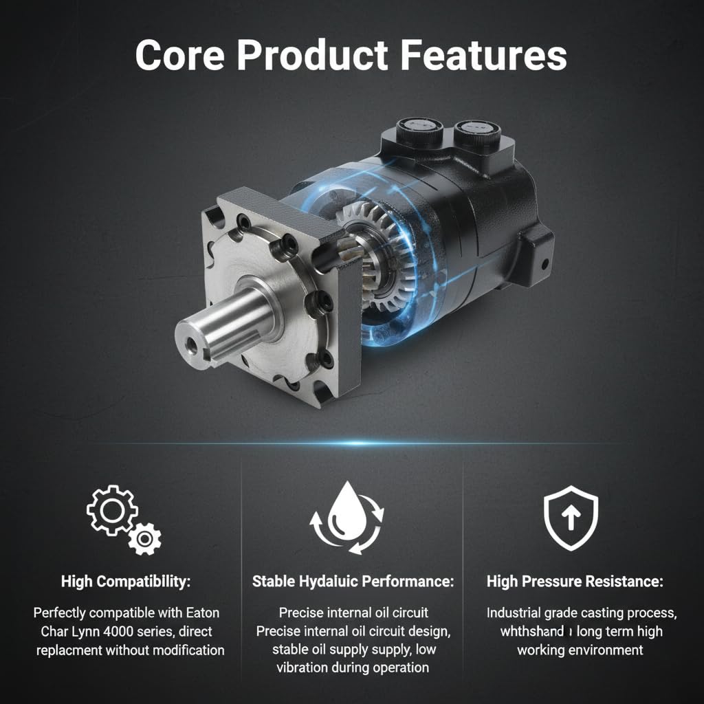 SINOCMP 109-1101-006 Hydraulic Motor Replacement for Eaton Char-Lynn 4000 Series, 7.95 cu in/rev Displacement 4-Bolt SAE-B Mount 1.25 Inch Keyed Shaft, 722 RPM 3000 PSI High Torque Low Speed Motor