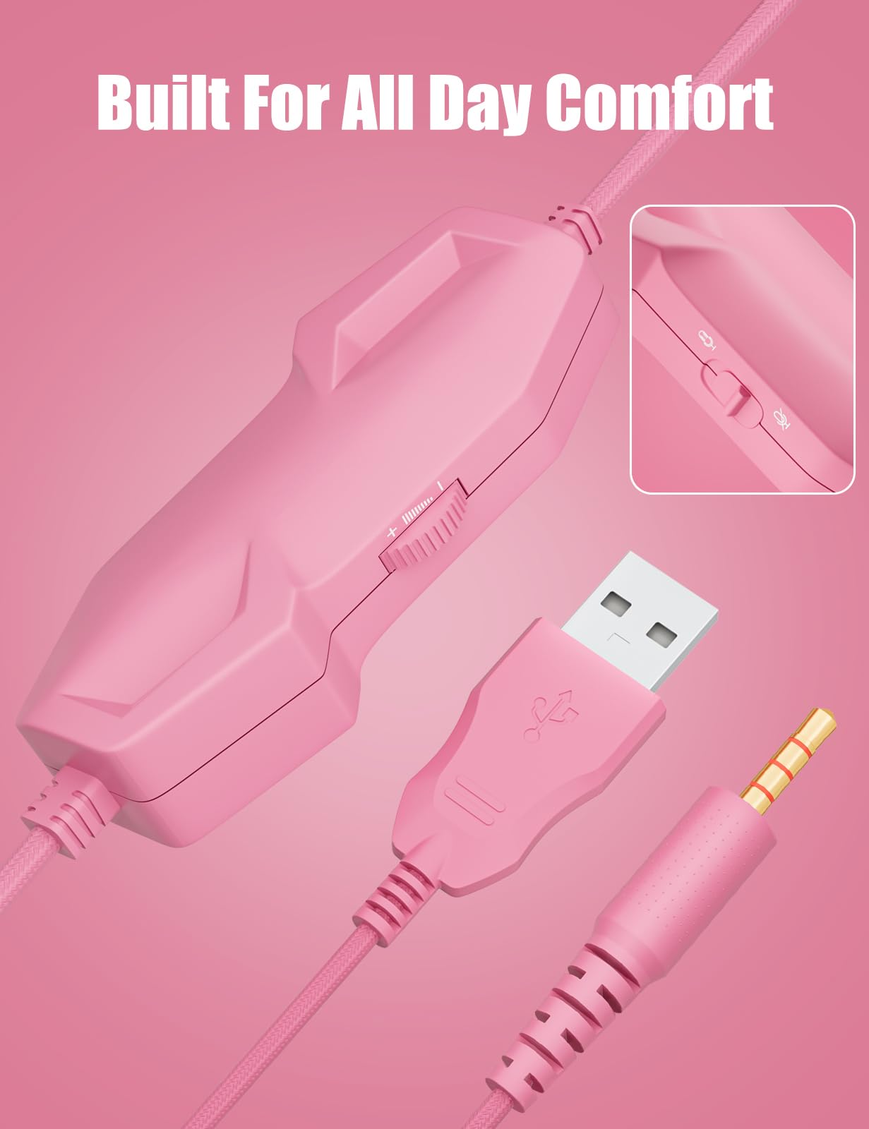 ZIUMIER Gaming Headset with Detachable Cat Ears, Compatible with PS4 PS5 Xbox One PC Laptop, Over-Ear Headphones with LED Light, Noise Canceling Mic, Stereo Surround Sound (Pink Cat)