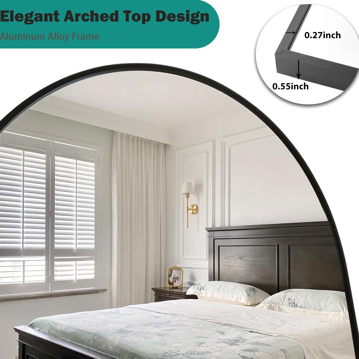 TinyTimes 57"x20" Arched Full Length Mirror, Full Floor Mirror with Stand, Large Full Body Mirror, Wall Mirrors for Bedroom Living Room, Aluminum Frame (Black)