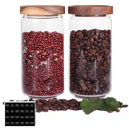 SAIOOL Kitchen Canisters Set of 6-8.5oz Glass Spice Jars With Acacia Airtight Lid and Labels Round Spice Bottles for kitchen Seasoning Baby Food Kids Snacks Meal Prep Containers Candle