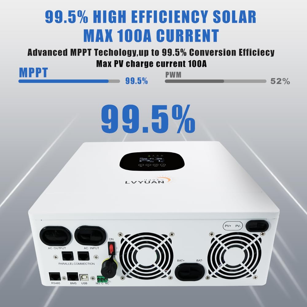 LVYUAN Hybrid Solar Inverter 5000 watt, DC 48V Pure sine Wave Hybrid Inverter to AC 120V Inverter and 100A MPPT Solar Inverter Charger for Off-Grid System