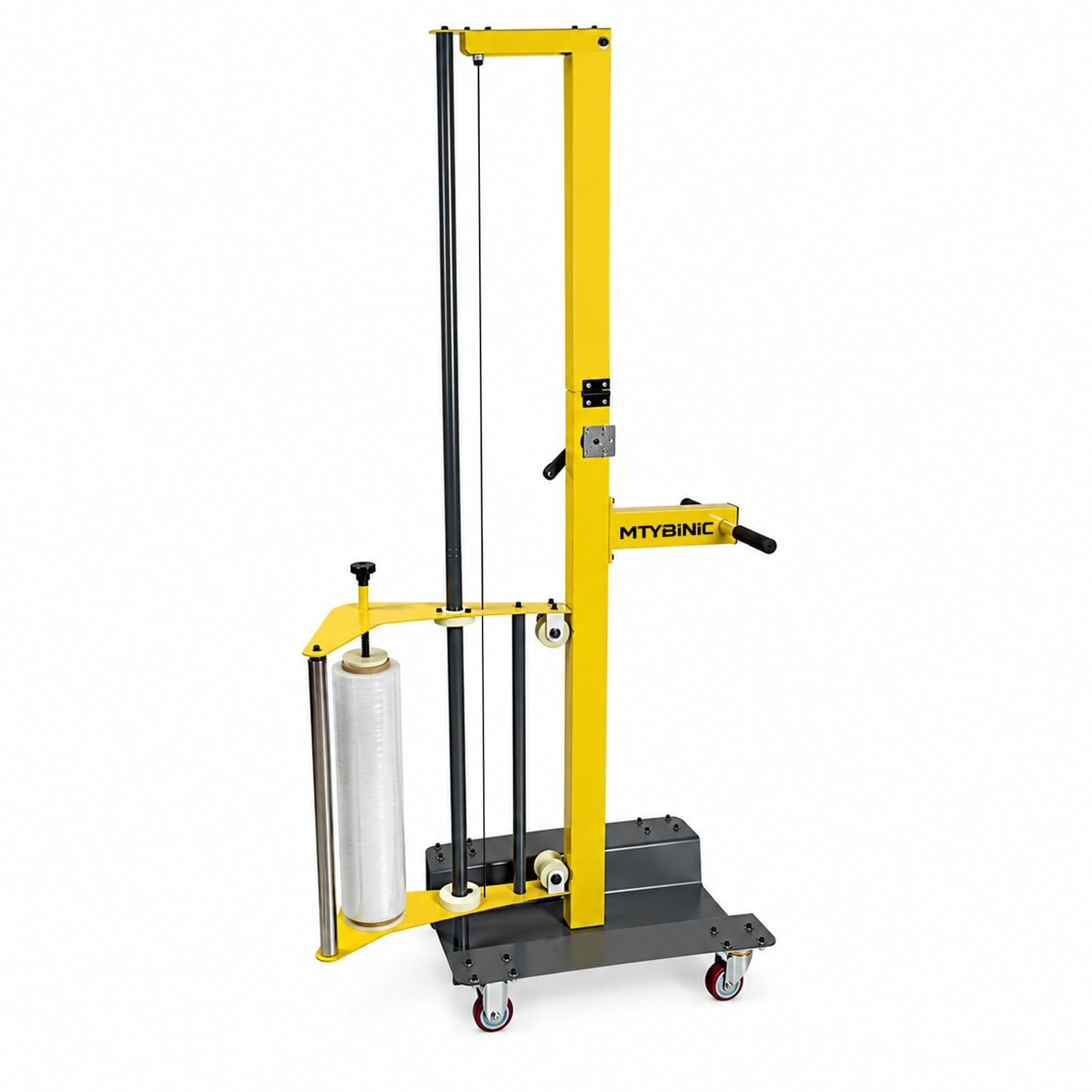 Heavy Duty Mobile Pallet Stretch Wrap Machine - Semi-Automatic Hand Push Trolley Wrapper with Adjustable Height (Up to 82"), Ergonomic Film Dispenser for Warehouse, Factory & Shipping Logistics