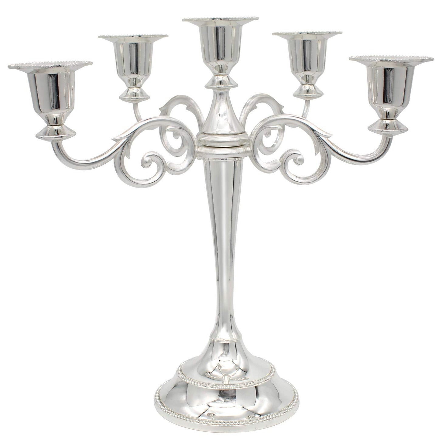 Dorlotou Metal Candelabra 5-Candle 10.1 Inch Tall Candle Holder Stick for Home Wedding Event and Party Festival,Silver