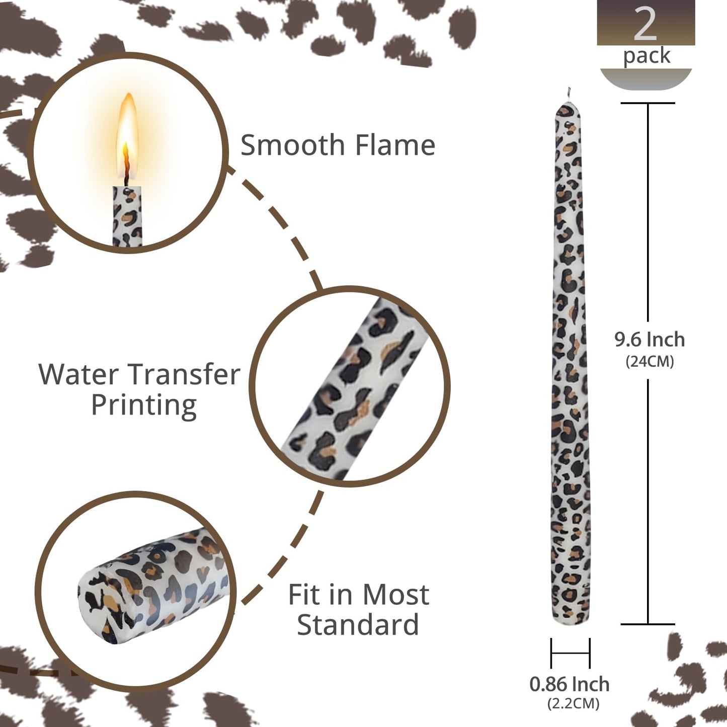 NJAO HOO Candlesticks 10 in Straight Taper Candles Hand Printing Leopard Candlesticks Tall Tapered Candle Sticks for Home Garden Decor Simple Modern, 2Pcs