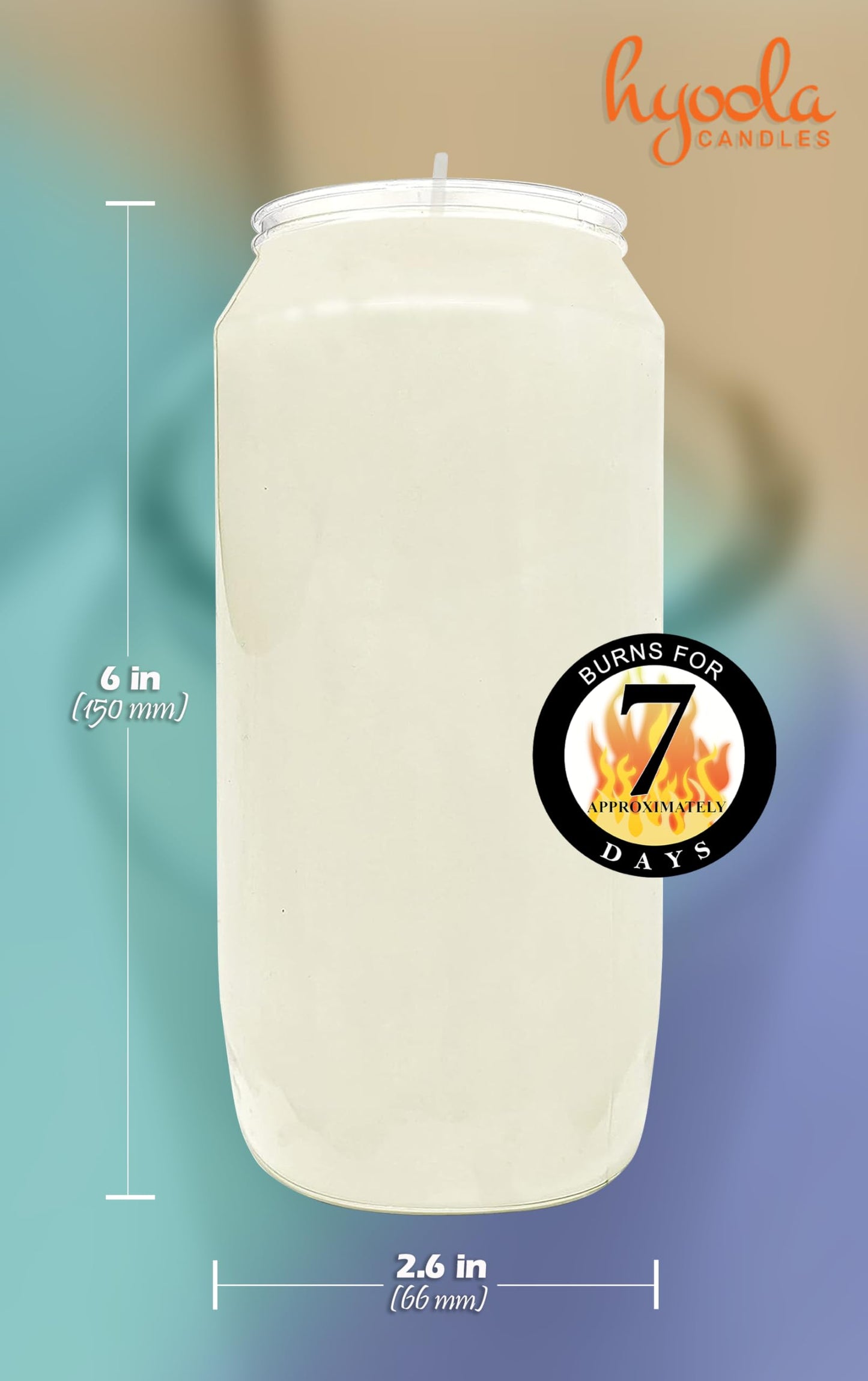 Hyoola 7 Day White Prayer Candles, 6 Pack - 6" Tall Pillar Candles for Religious, Memorial, Party Decor, Vigil and Emergency Use - Vegetable Oil Wax in Plastic Jar Container