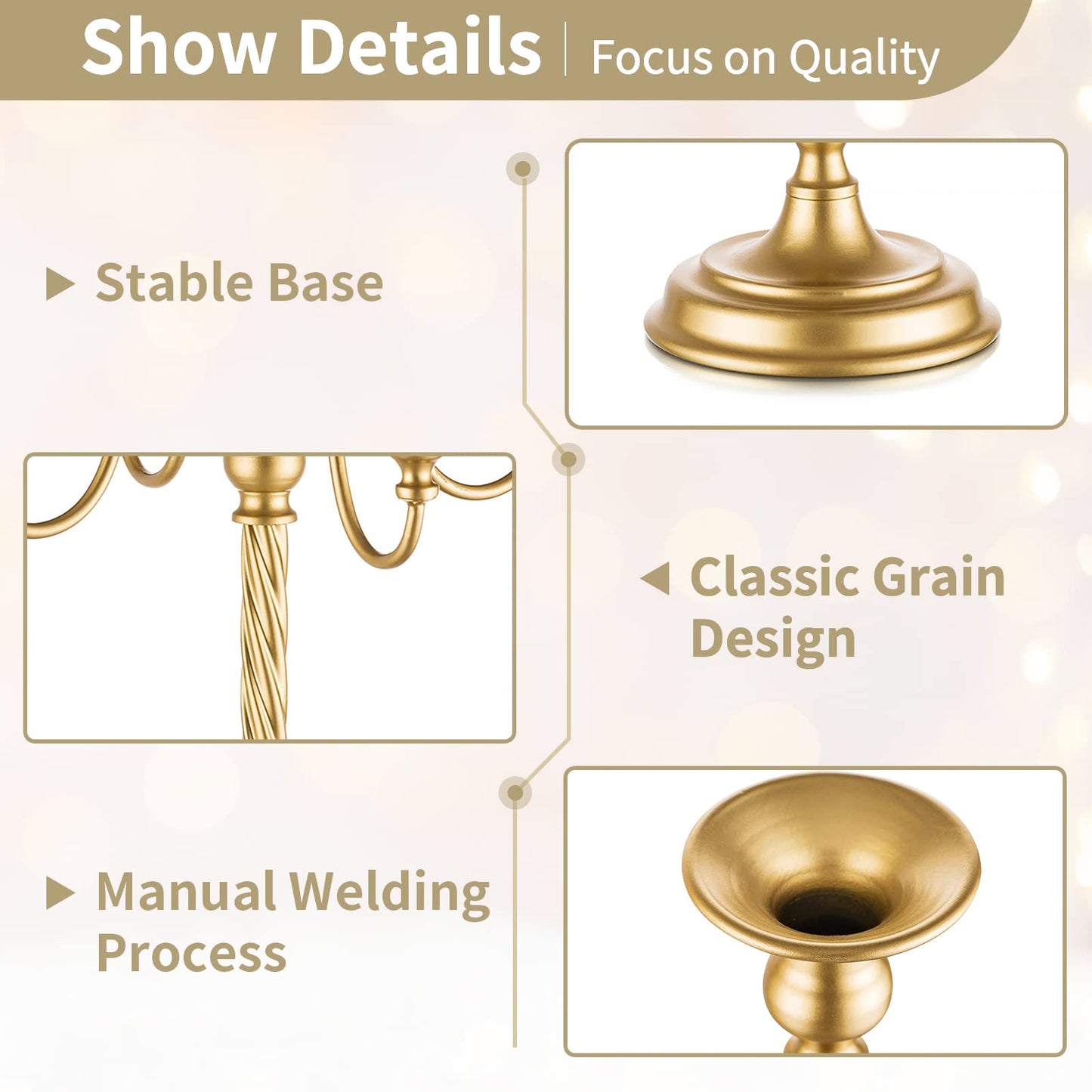 Nuptio Tall Candelabra Candle Holder 2 Pcs 28in Floor Candlestick Holders Taper Candle Holders Gold 5 Arm Candelabras Candle Stand Floral Centerpiece for Fireplace Wedding Birthday Reception Event