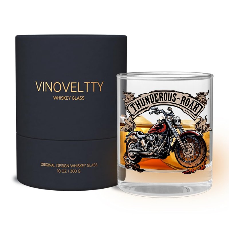 Vinoveltty Motorcycle Whiskey Glass, Motorbike Birthday Gifts for Men Dad Biker, Fathers Day Christmas Gift for Dad Brother Husband, Whiskey Tumbler(300 ML)