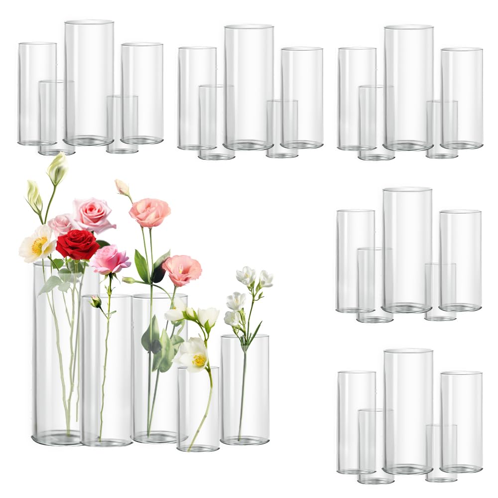 Zomiol 30pcs Glass Cylinder Vase for Centerpieces, 6,8,10,10,12 inch Tall Big Clear Flower Vase Bulk Floating Candle Holder for Wedding Table Home Décor and Party