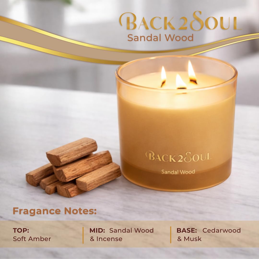 Scented Soy Candles 13.4 oz, Non Toxic Candle, Clean Burning Aromatherapy Candle for Relaxation, 50 Hours Burn Time, Mothers Day Gift for Mom, Sandal Wood