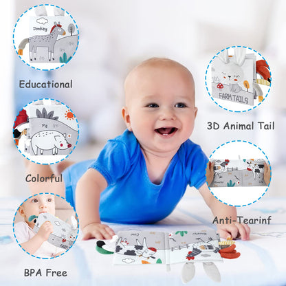 Vicloon Cloth Books, 3D Touch Feel High Contrast Cloth Book, Baby Books Toys for Baby 0-12 Months, Soft Baby Books Touch and Feel Crinkle for Infants Toddler Gifts Toy(Rabbit)