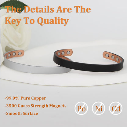 MagEnergy Copper Bracelet for Men and Women, 99.9% Pure Copper Magnetic Bangle with 8pcs 3500 Gauss Magnets, Adjustable Jewelry Gift (Black / 6.8 Inches)