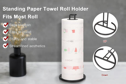 NearMoon Paper Towel Holder, Sturdy Paper Towel Stand Dispenser-All Metal, Standard or Jumbo-Sized for Kitchen Countertop, Farmhouse, Living Room (2 Pack, Matte Black)