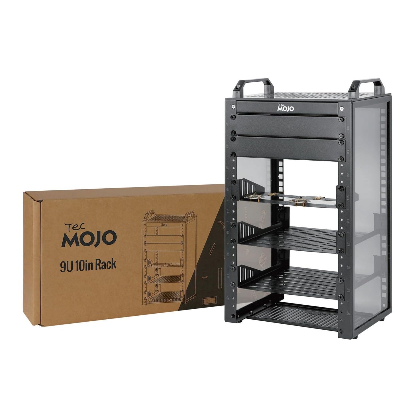 Tecmojo 9U Network Rack, 10 inch Mini Server Rack with 2 Side Translucent Panels & 2 Top Handles, 7.87 inch Deep, for 10 inch IT Equipment & A/V Devices, Black