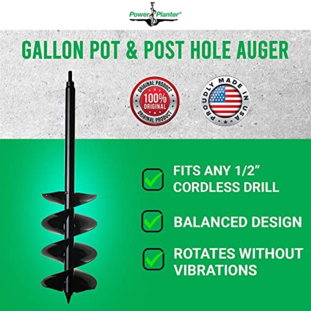 Power Planter Auger Drill Bit Extension 7" x 28" with 1/2" Non-Slip Hex Drive — Garden Auger for Planting Gallon Potted Plants and Post Holes — Garden Digging Tool for Dirt, Sand, Soil & Clay