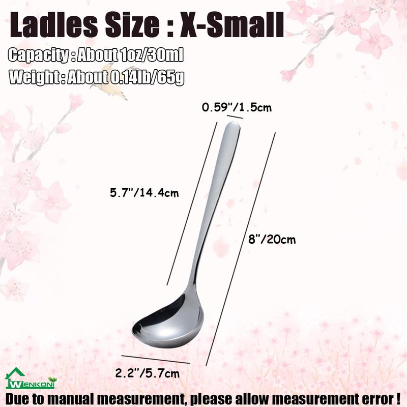 Wenkoni Small Ladles,Sauce,Gravy Soup Spoons Ladles,4 Pack SUS 304 Non-magnetic Stainless Steel 8'' (Color:Silver).
