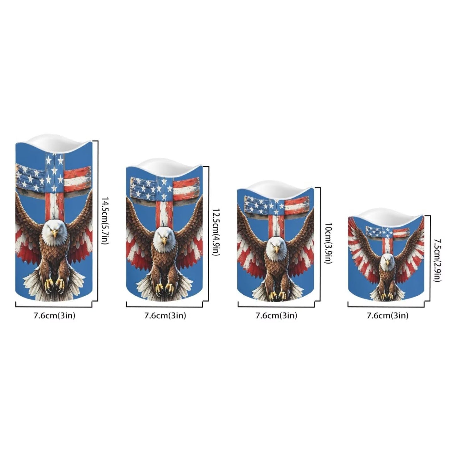 Uorisanigo Independence Day Flameless LED Candles Set of 4 with Remote Control American Flag Patriotic Battery Operated Decorative Candles Featuring Bald Eagle Stars Stripes Flickering Flame