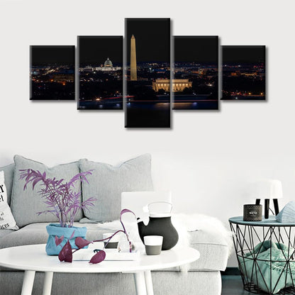TUMOVO Black and White Cityscape Downtown Washington DC Poster Wall Art for Living Room 5 Piece Home Decor Artwork Wall Decor Living Room Framed Ready to Hang (50" Wx24 H)