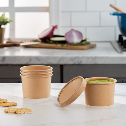 GUSTO 12 oz. Kraft Paper Food Containers with Vented Lids - [50 Count] To Go Hot Soup Bowls, Disposable Ice Cream Cups, Ideal for Hot and Cold Foods - (Formerly Comfy Package)