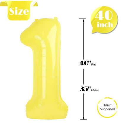 40 Inch Yellow 1 Balloon for First Birthday, 1st Number Balloons Birthday Decorations for Girl Kids Toddler Baby, One Giant Number 1 Balloon