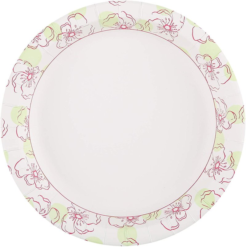 Glad Disposable Paper Plates, Pink Floral Pattern, 8.5 Inch Round, Soak Proof Coating, Microwave Safe, Cut Resistant, Sturdy for Dinner, Parties, and Everyday Meals, 50 Count - 12 Pack