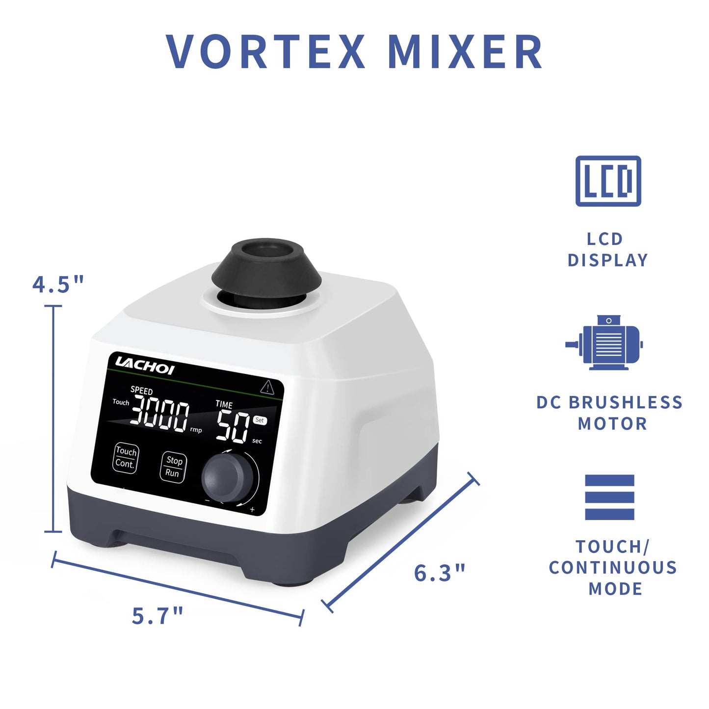 LACHOI Lab Vortex Mixer 100-3000rpm LCD Dispaly with Touch & Continuous Function Speed Lab Vortex Mixer with Timing Function Lab Vortex Shaker