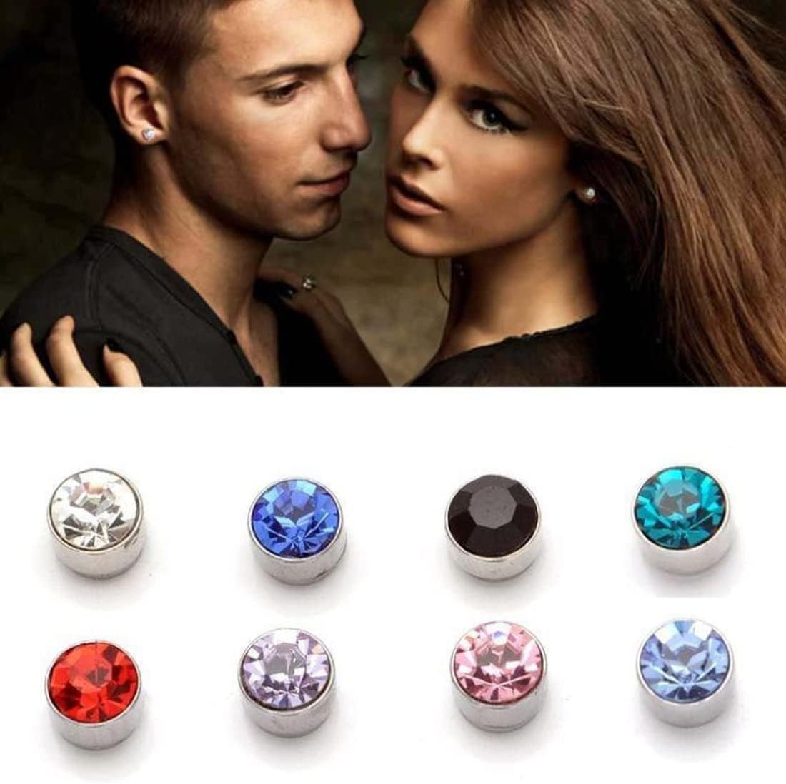 LIUJZZJ 12 Pairs Crystal Rhinestone Magnetic Clip Non Piercing Fake Earrings Fashion Jewelry（Multi-Color）