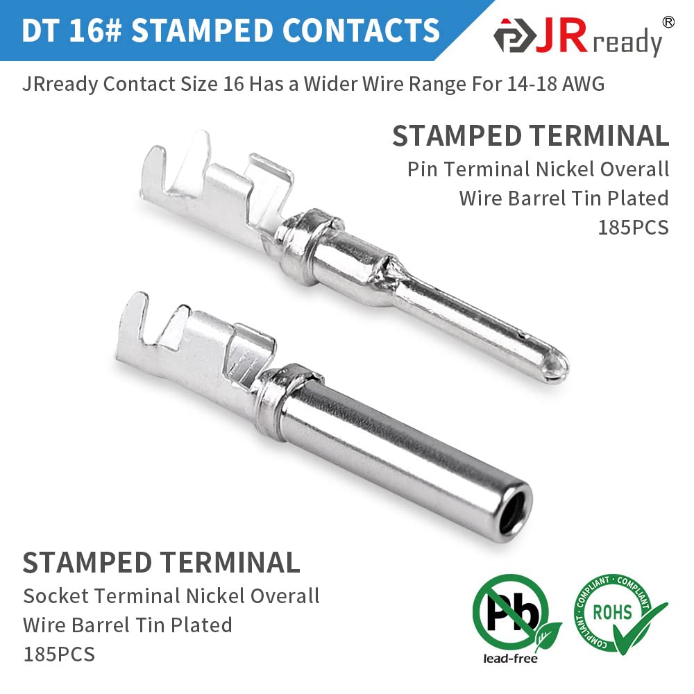 JRready ST6316 DT Deutsch Connector Kit, 2,3,4,6,8,12 Pin Connector, Deutsch Crimp Tool (ACT-LY-16DT), Size 16 Stamped Contacts, Deutsch pin Kit.