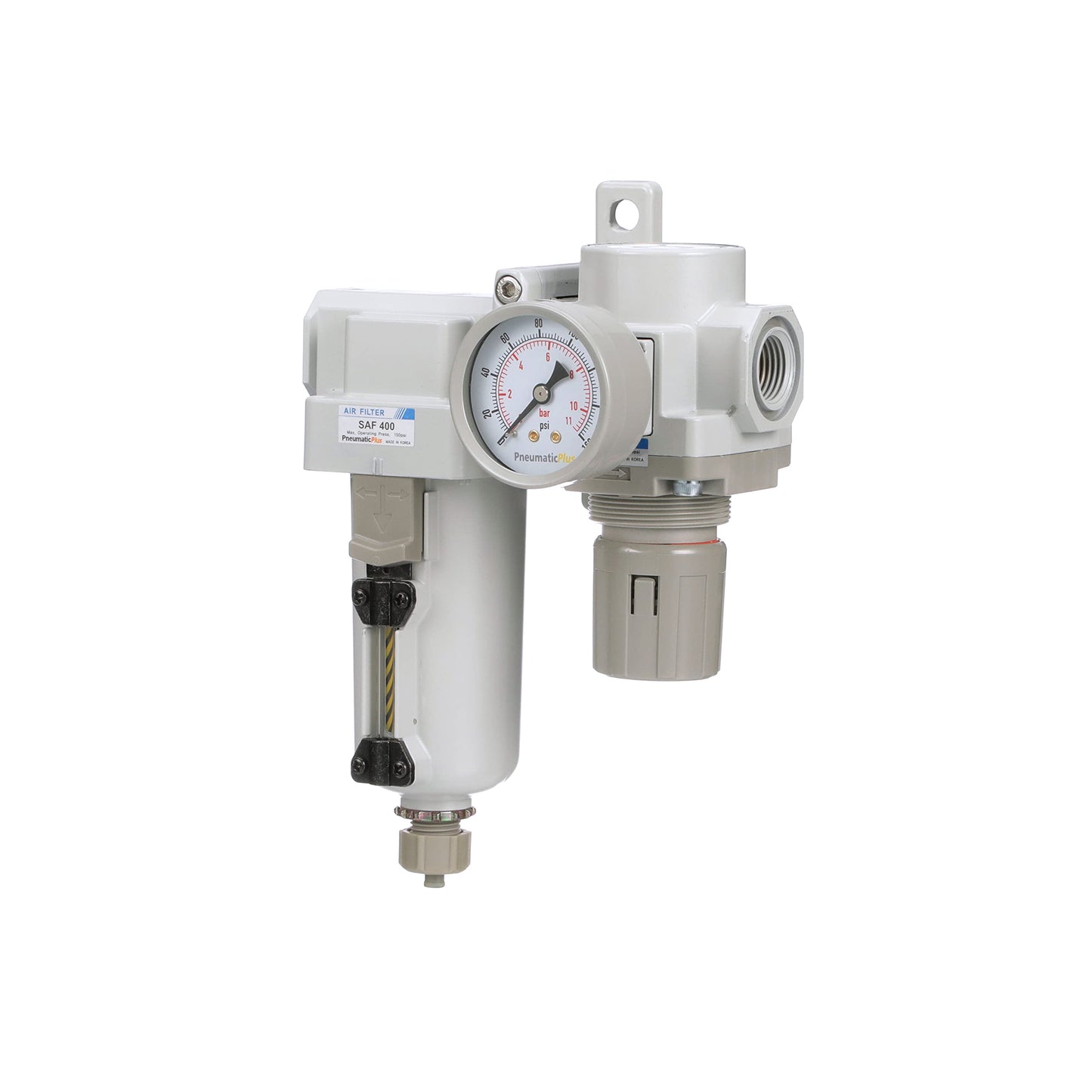 PneumaticPlus SAU420-N06G-MEP Compressed Air Filter Regulator Combo 3/4" NPT - Metal Bowl, Manual Drain, Bracket, Gauge