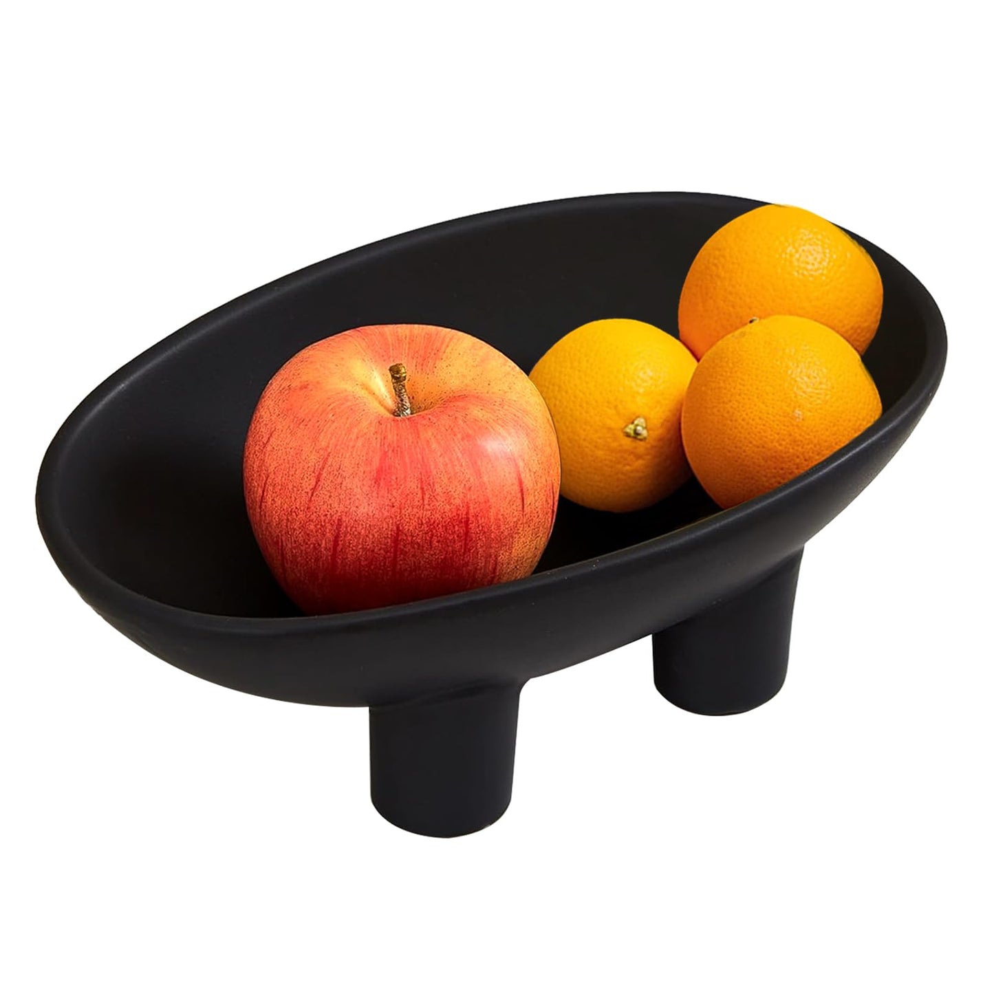 Samchilderlan Ceramic Fruit Bowl for Kitchen Counter, Three-Legs Decorative Bowl for Table Settings, Modern Fruit Bowl for Home Decor, 10inch Large Centerpiece Bowl for Breads Nuts (Black)