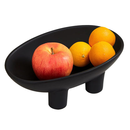 Samchilderlan Ceramic Fruit Bowl for Kitchen Counter, Three-Legs Decorative Bowl for Table Settings, Modern Fruit Bowl for Home Decor, 10inch Large Centerpiece Bowl for Breads Nuts (Black)