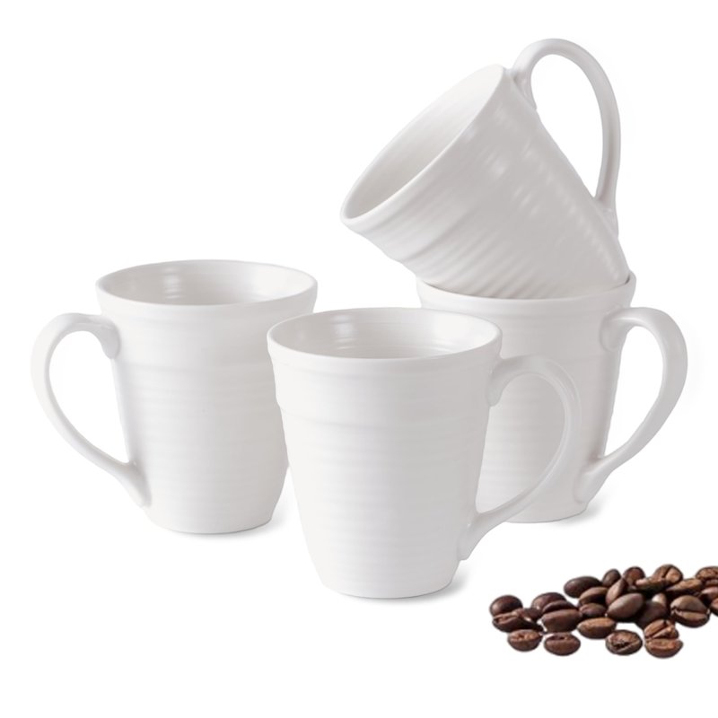 Avcylltty 12 oz Coffee Mugs Set of 4 with Comfort Handles Premium White Ceramic Coffee Mugs for Lattes, Milk, and Hot Tea, Dishwasher and Microwave Safe, Ideal Gift for Coffee Lovers